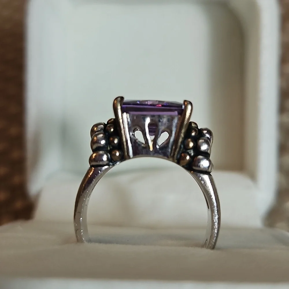Vintage Sterling Silver Imitation Amethyst Ring Gold Over Silver Size 7
